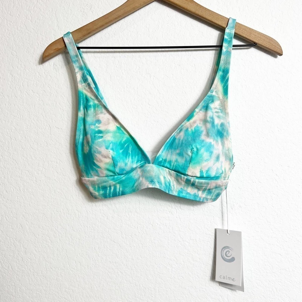 Calmed by Johnny Was Blue Multicolor Adjustable Bikini Top Size Medium New